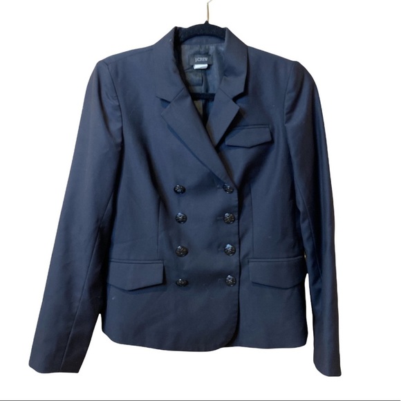 J. Crew Double Breasted Bonnie Blazer Wool Navy Blue Size 8 - Picture 1 of 4